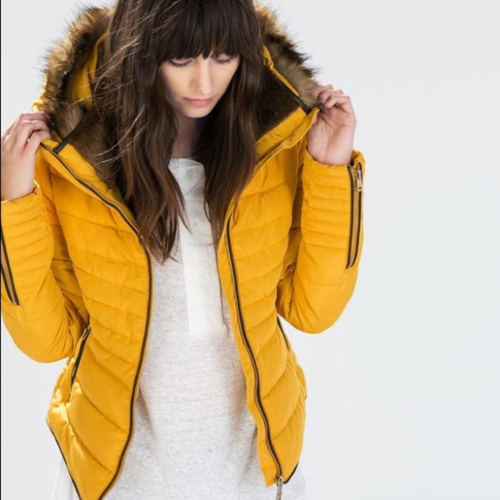 Zara anorak short puffer with faux fur
